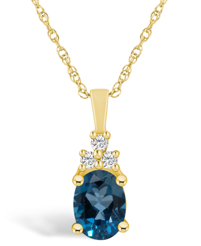 Macy's London Blue Topaz (1-5/8 Ct. T.w.) And Diamond (1/10 Ct. T.w.) Pendant Necklace In 14k Yellow Gold