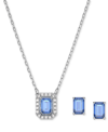 Swarovski Silver-tone Millenia Blue Crystal Stud Earrings & 14-7/8" Pendant Necklace Set In Blue