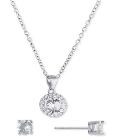 Giani Bernini 2-pc. Set Crystal & Cubic Zirconia Halo Pendant Necklace & Solitaire Stud Earrings, Created For Macy In Silver