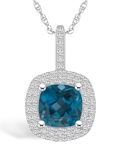 Macy's London Blue Topaz (2-3/4 Ct. T.w.) And Diamond (1/4 Ct. T.w.) Halo Pendant Necklace In 14k White Gol