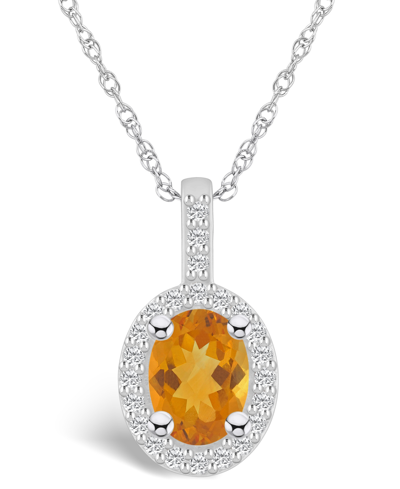 Macy's Citrine (1-1/5 Ct. T.w.) And Diamond (1/2 Ct. T.w.) Halo Pendant Necklace In 14k White Gold