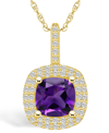 Macy's Amethyst (2 Ct. T.w.) And Diamond (1/2 Ct. T.w.) Halo Pendant Necklace In 14k Yellow Gold In Amethyst