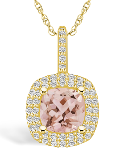 Macy's Morganite (2 Ct. T.w.) And Diamond (1/2 Ct. T.w.) Halo Pendant Necklace In 14k Yellow Gold