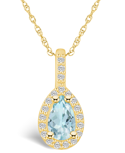 Macy's Aquamarine (3/4 Ct. T.w.) And Diamond (1/5 Ct. T.w.) Halo Pendant Necklace In 14k Yellow Gold