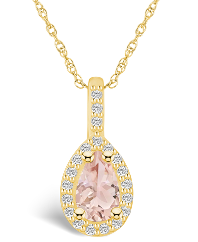 Macy's Morganite (3/4 Ct. T.w.) And Diamond (1/5 Ct. T.w.) Halo Pendant Necklace In 14k Yellow Gold