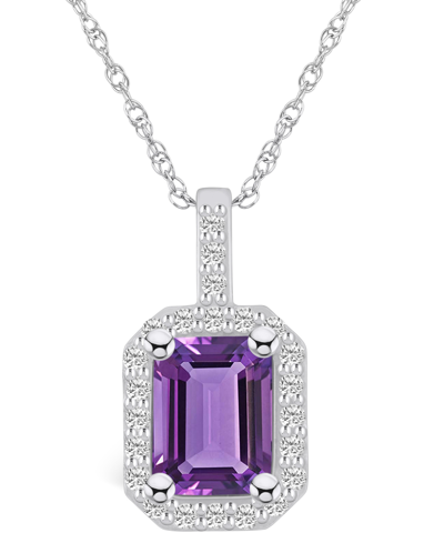 Macy's Amethyst (1-5/8 Ct. T.w.) And Diamond (1/4 Ct. T.w.) Halo Pendant Necklace In 14k White Gold