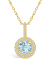 Macy's Aquamarine (1-1/4 Ct. T.w.) And Diamond (3/8 Ct. T.w.) Halo Pendant Necklace In 14k Yellow Gold In Aquamarine
