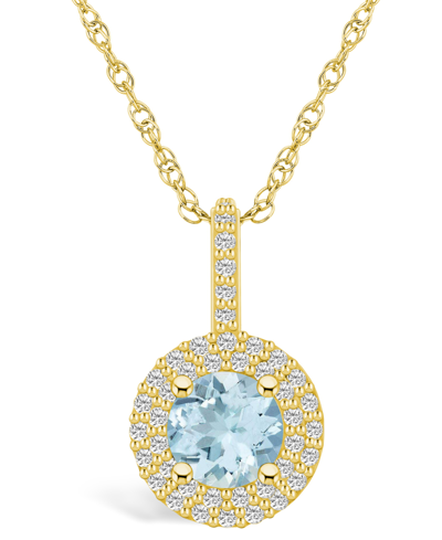 Macy's Aquamarine (1-1/4 Ct. T.w.) And Diamond (3/8 Ct. T.w.) Halo Pendant Necklace In 14k Yellow Gold