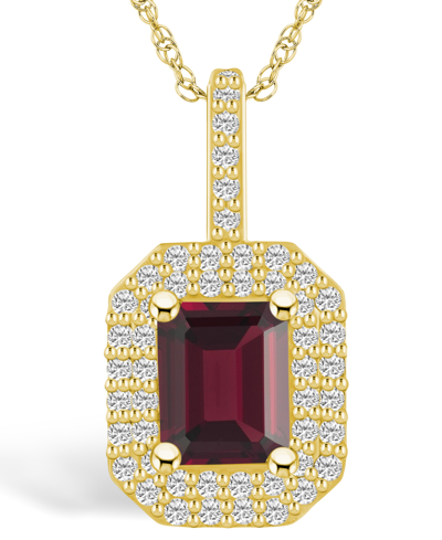 Macy's Garnet (2 Ct. T.w.) And Diamond (1/2 Ct. T.w.) Halo Pendant Necklace In 14k Yellow Gold