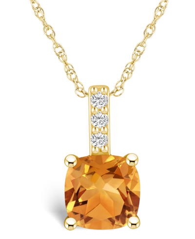 Macy's Citrine (2 Ct. T.w.) And Diamond Accent Pendant Necklace In 14k Yellow Gold