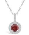 Macy's Garnet (1-5/8 Ct. T.w.) And Diamond (3/8 Ct. T.w.) Halo Pendant Necklace In 14k White Gold In Garnet