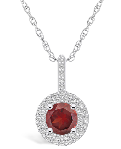 Macy's Garnet (1-5/8 Ct. T.w.) And Diamond (3/8 Ct. T.w.) Halo Pendant Necklace In 14k White Gold