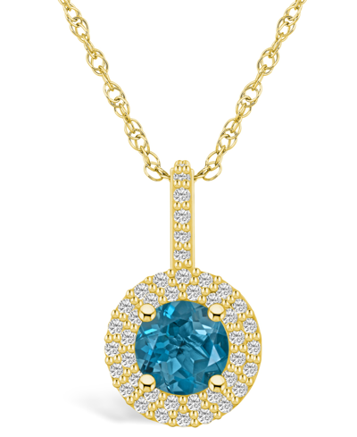 Macy's London Blue Topaz (1-5/8 Ct. T.w.) And Diamond (3/8 Ct. T.w.) Halo Pendant Necklace In 14k Yellow Go