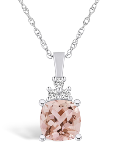 Macy's Morganite (2 Ct. T.w.) And Diamond (1/10 Ct. T.w.) Pendant Necklace In 14k White Gold