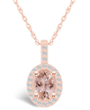 Macy's Morganite (1-1/7 Ct. T.w.) And Diamond (1/2 Ct. T.w.) Halo Pendant Necklace In 14k Rose Gold In Morganite