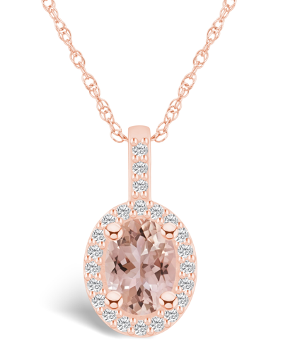 Macy's Morganite (1-1/7 Ct. T.w.) And Diamond (1/2 Ct. T.w.) Halo Pendant Necklace In 14k Rose Gold