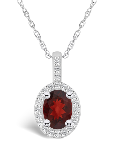 Macy's Garnet (1-1/2 Ct. T.w.) And Diamond (1/4 Ct. T.w.) Halo Pendant Necklace In 14k White Gold