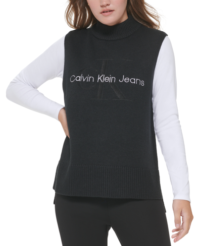 Calvin Klein Jeans Est.1978 Women's Logo Sleeveless Mock-neck Top In Black
