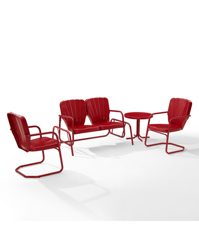Crosley Ridgeland 4 Piece Outdoor Metal Conversation Set In Bright Red Gloss