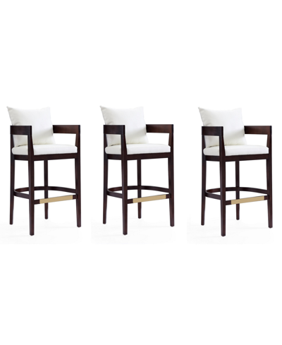 Manhattan Comfort Ritz Barstool, Set Of 3 In Ivory/dark Walnut