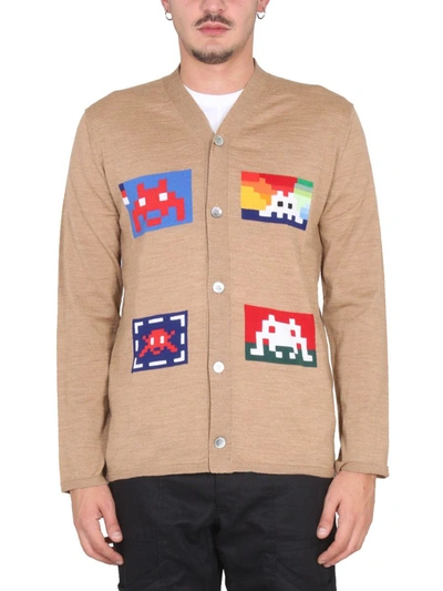 Comme Des Garçons Shirt Geometric-print Knitted Cardigan In Beige