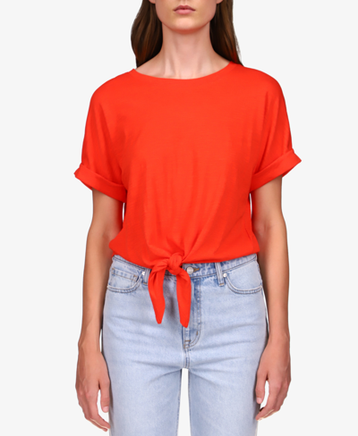 Sanctuary All Day Tie-hem Cuffed T-shirt In Red Alert