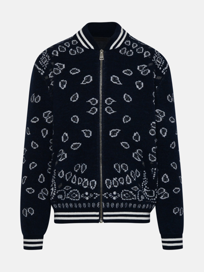 Alanui Blue Wool Bandna Blend Bomber Jacket In Navy