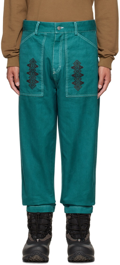 Adish Balwut Embroidered Wide-leg Jeans In Green