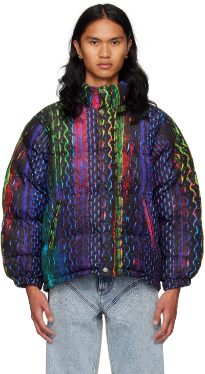 Agr Snake Graphic-print Boxy-fit Quilted Shell-down Jacket In Blue