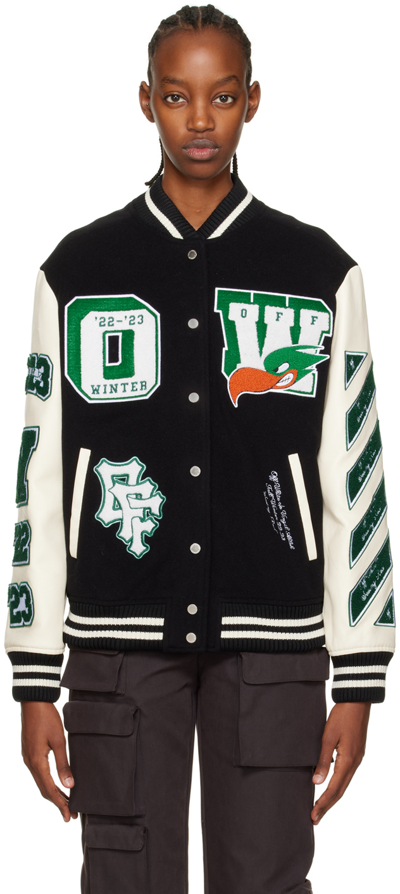 Off-white Embr Patches Embroidered Varsity Jacket In Black