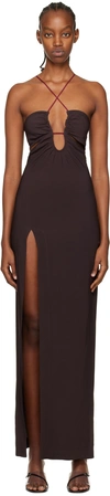 Nensi Dojaka Brown Keyhole Maxi Dress In Cholat Chocolate