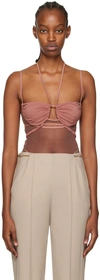 Nensi Dojaka Taupe Draped Double Bra Bodysuit In Mocha Mocha