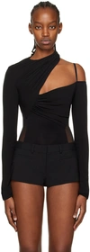 Nensi Dojaka Asymmetric Tulle-paneled Bodysuit In Black Black