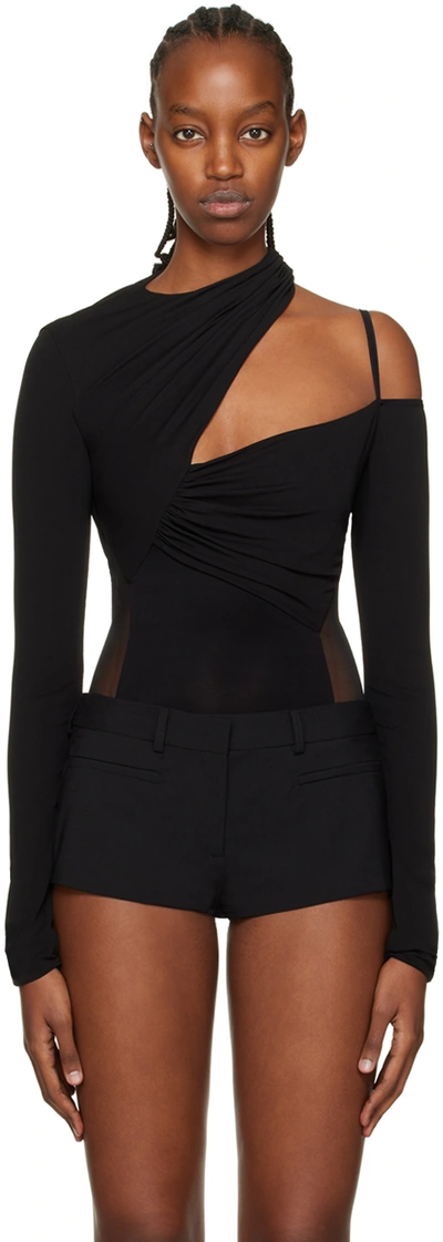 Nensi Dojaka Asymmetric Tulle-paneled Bodysuit In Black