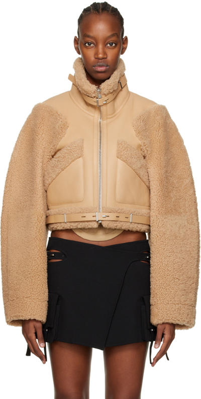 Dion Lee Reversible Cropped Leather Shearling Jacket In Beige