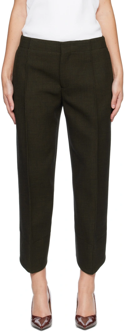 Bottega Veneta Khaki Curved Shape Trousers In 1245 Dark Khaki Mela