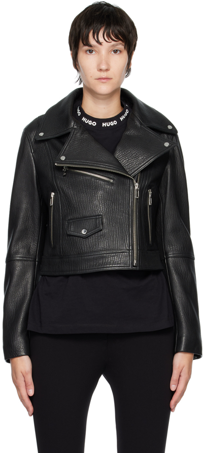 Hugo Black Leather Jacket In 1 Black