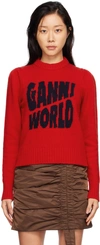 Ganni World Graphic Recycled Wool Blend Sweater In Barbados Cherry