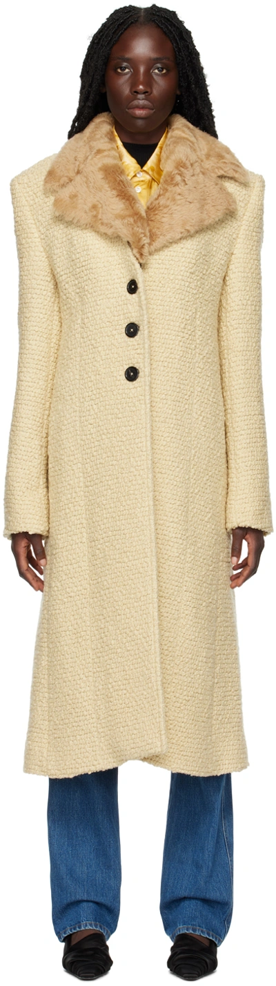 Kwaidan Editions Beige Notched Lapel Coat In Yellow