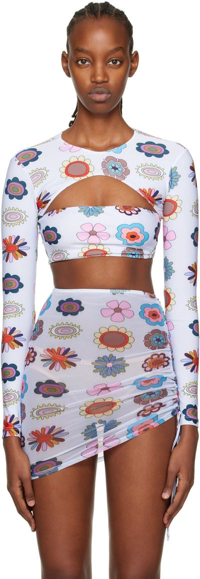 Fensi Ssense Exclusive Multicolor Psychedelic Daisies Rashguard Bikini Top