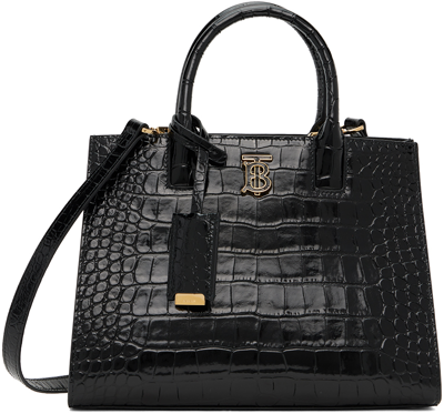 Burberry Frances Embossed-leather Tote Bag In Black