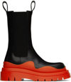 Bottega Veneta Black & Orange Tire Chelsea Boots In 1487 Black Sb