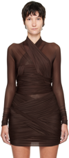 Alexander Wang Ruched Draped Top In Hosiery Jersey In 209 Brunette