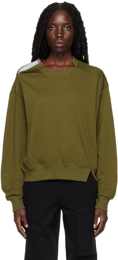 Spencer Badu Khaki Side Zip Sweater In Navy Green