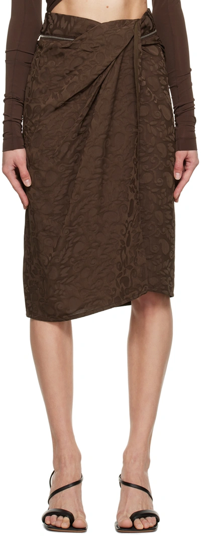 Jacquemus Bodri Zip-panel Floral-jacquard Midi Skirt In Brown