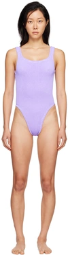 Hunza G Coverage Square Neck Seersucker Swimsuit In Purple