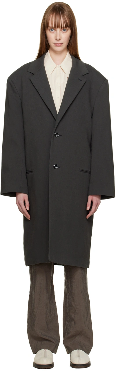 Lemaire Gray Chesterfield Coat In Bk983 Black