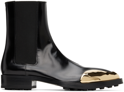Jil Sander Runway Gold-toe Leather Chelsea Booties In Black