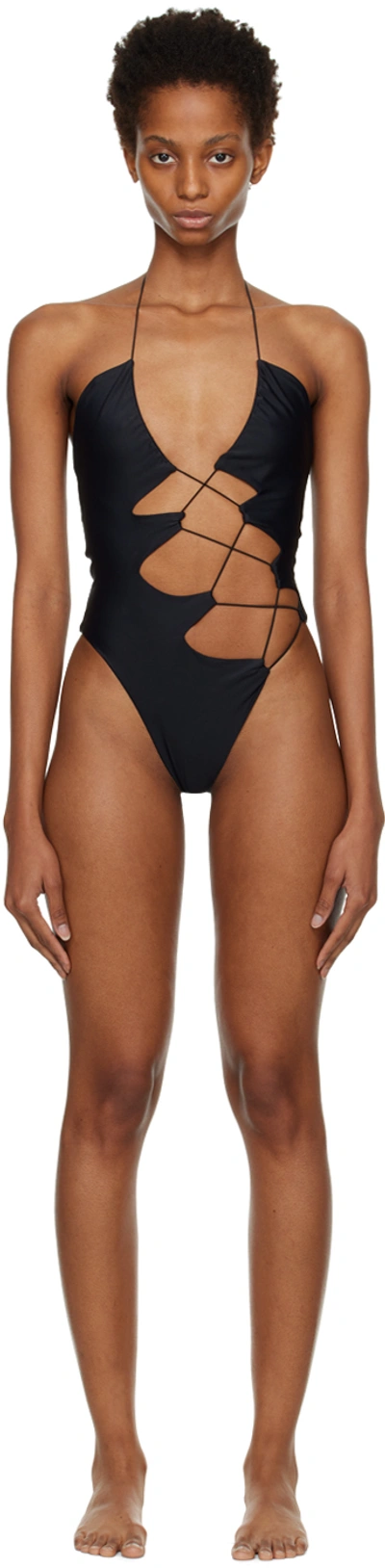 Jade Cropper Black Self-tie One-piece Swimsuit In 009/black