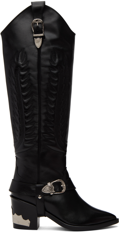 Toga Black Cowboy Boots In Aj934 Black